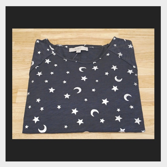 LOFT Grey Moon & Star Silver Foil Long Sleeve Tee Shirt - Picture 5 of 5